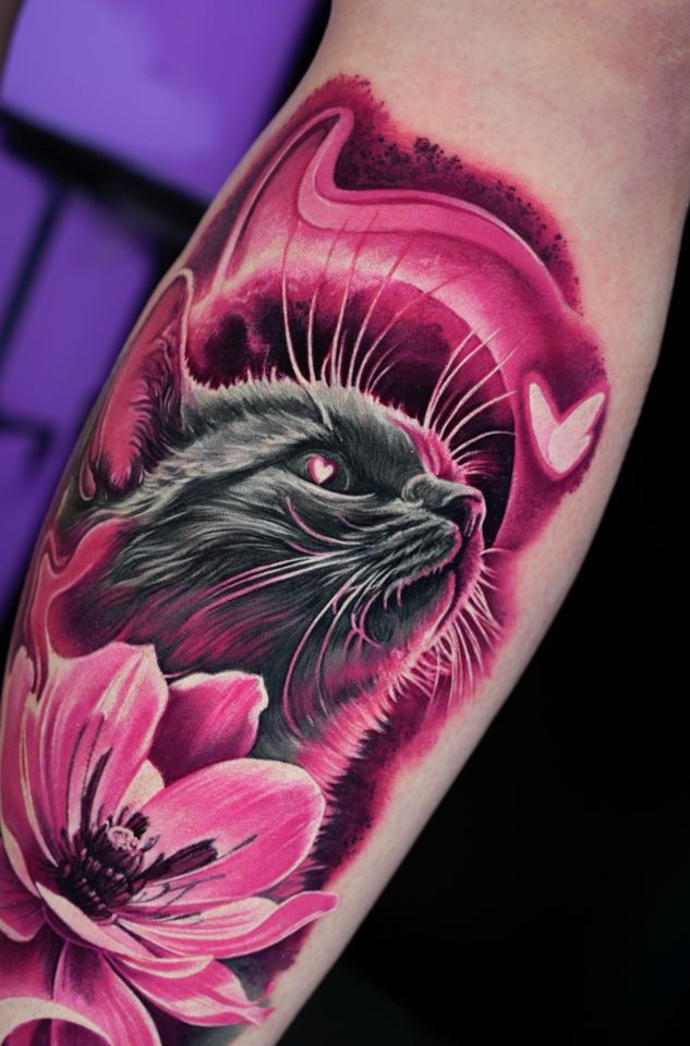 Pink and grey tattoo by Ruslan