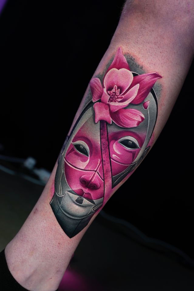 Pink and grey tattoo by Ruslan