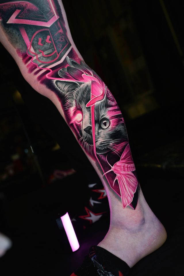 Pink and grey tattoo by Ruslan