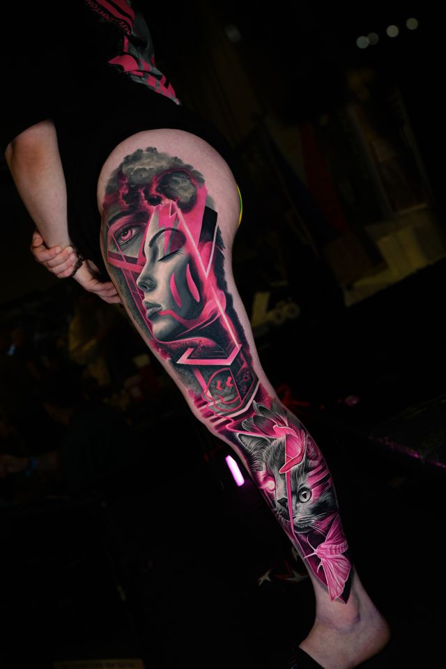 Pink and grey tattoo by Ruslan
