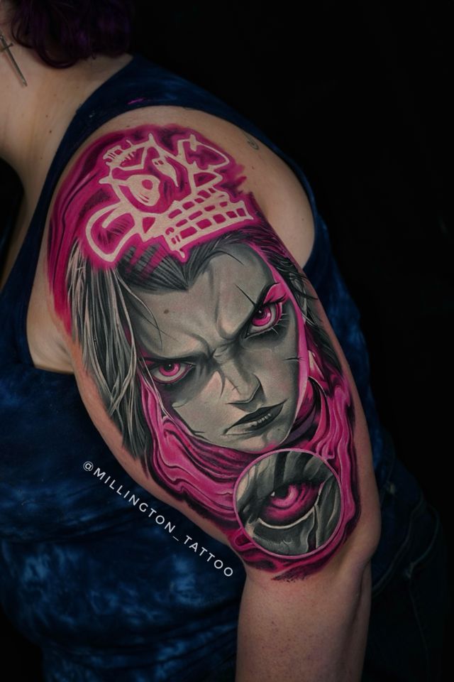 Pink and grey tattoo by Ruslan