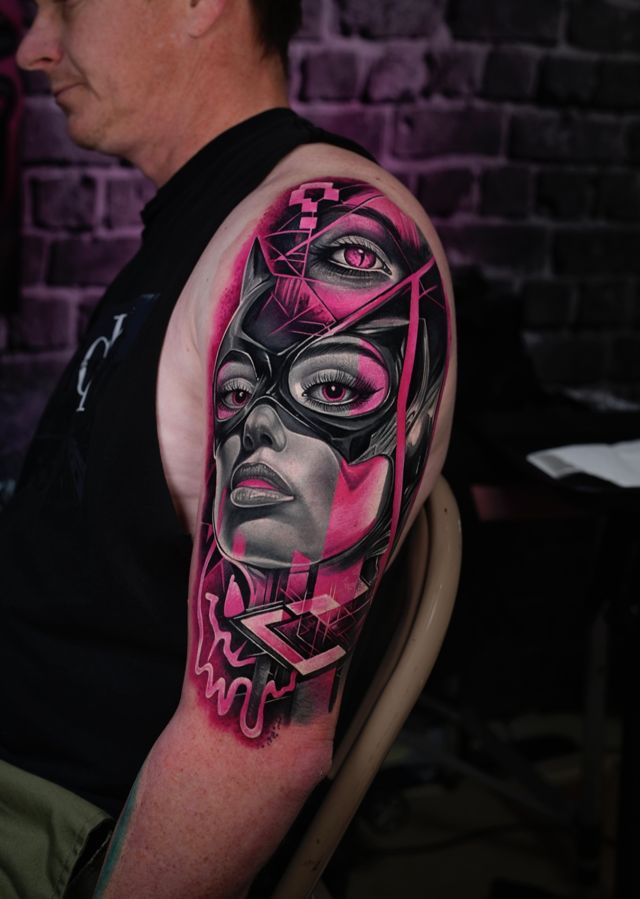 Pink and grey tattoo by Ruslan