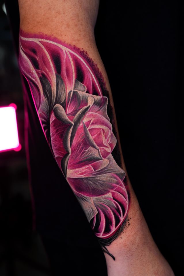 Pink and grey tattoo by Ruslan