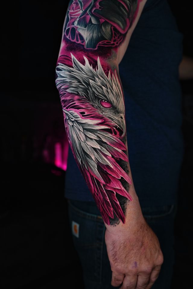 Pink and grey tattoo by Ruslan