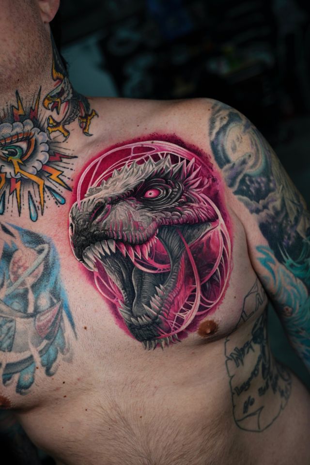 Pink and grey tattoo by Ruslan