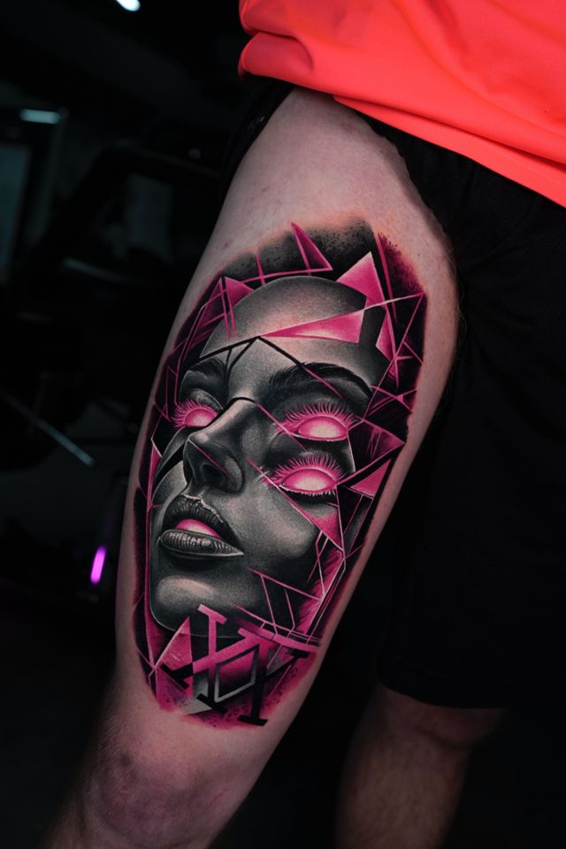 Pink and grey tattoo by Ruslan