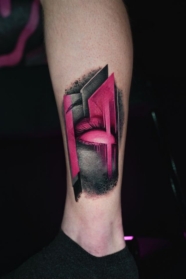 Pink and grey tattoo by Ruslan