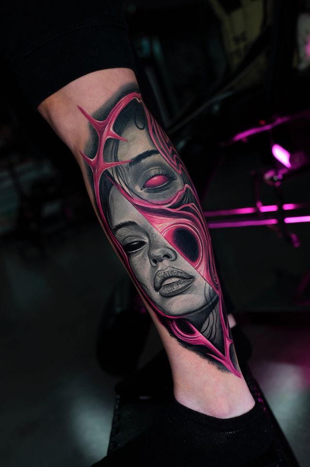 Pink and grey tattoo by Ruslan