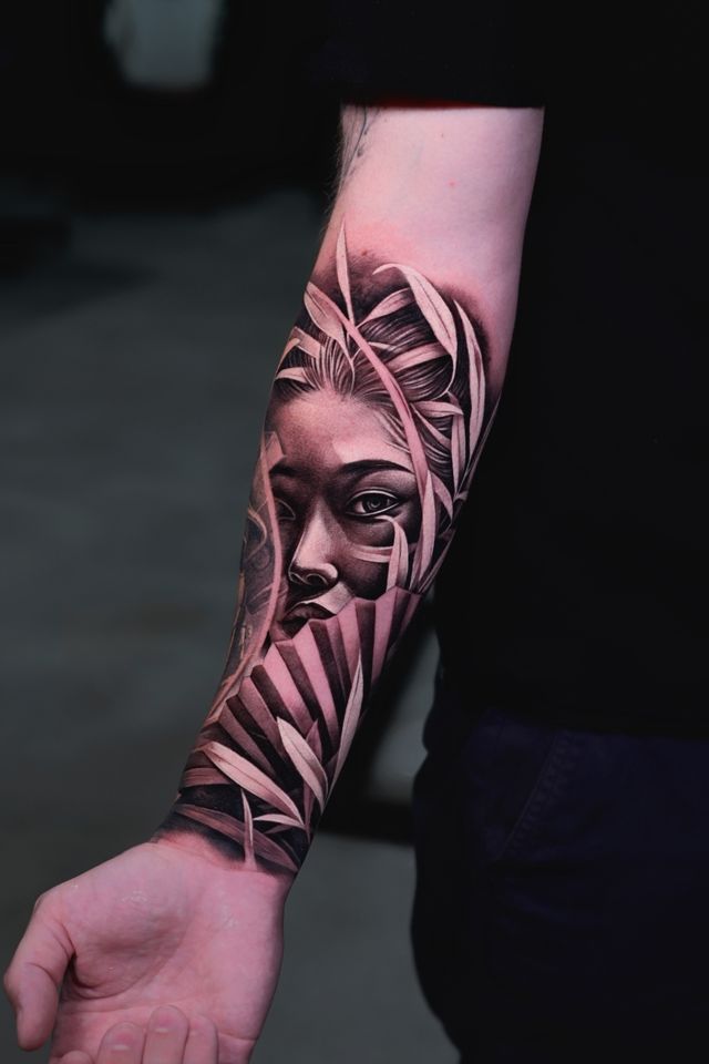 Pink and grey tattoo by Ruslan